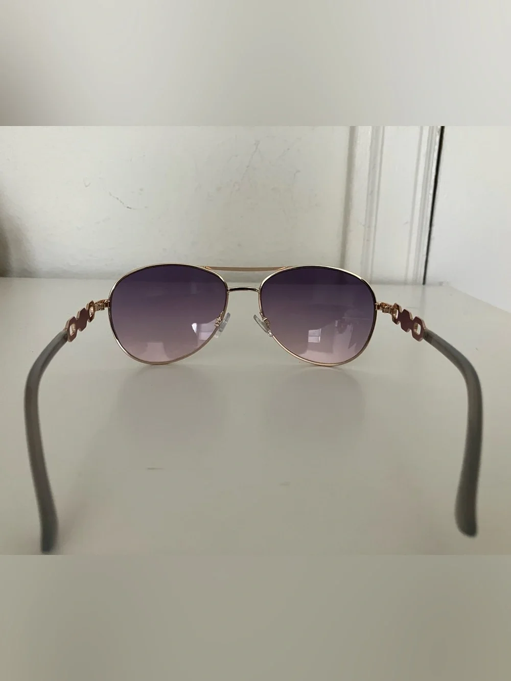 Steve Madden Gold Aviator Sunglasses with Purple Gradient Lenses